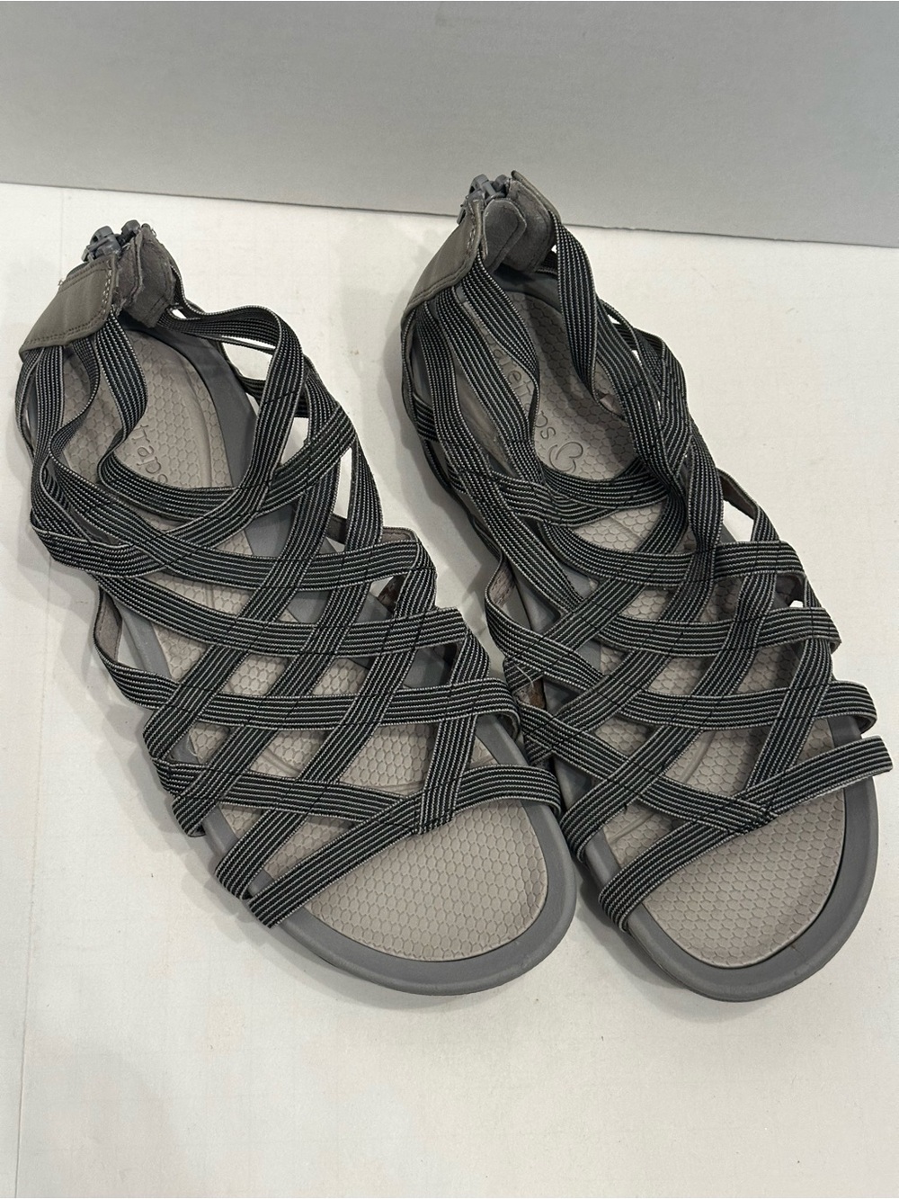 BareTraps Gray Strappy Crossband Sandals
